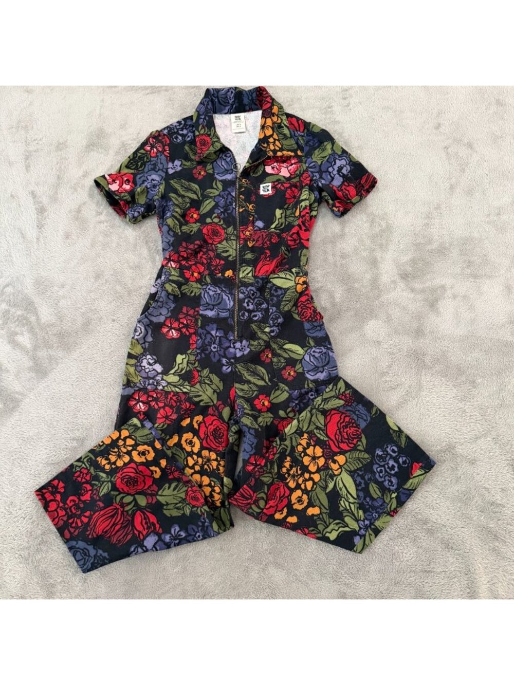 Lucy & Yak Ragan Floral Boilersuit Jumpsuit Womens 2 Wide Leg Cropped